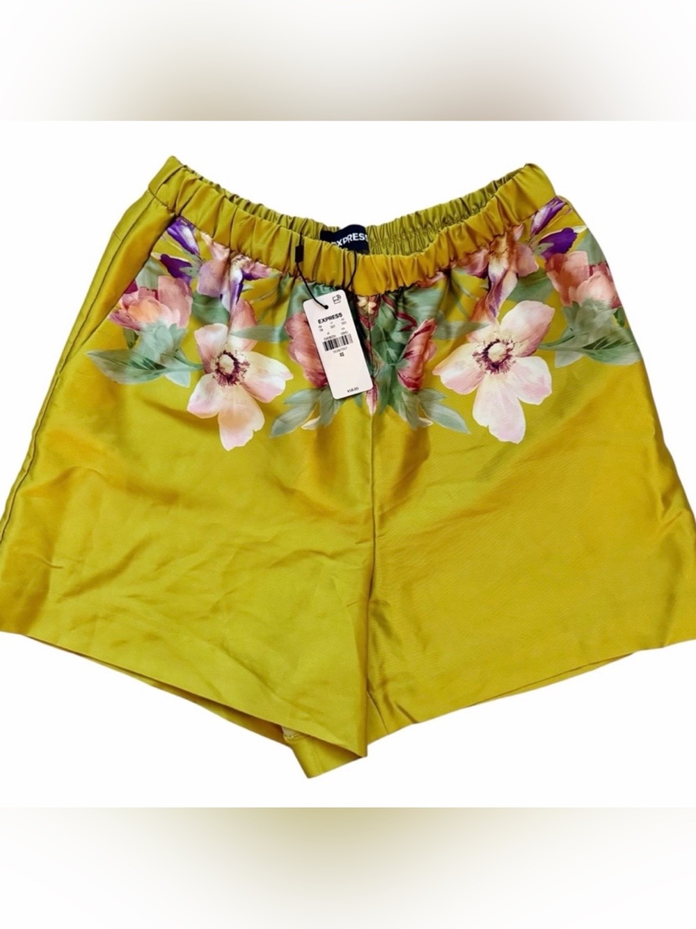 NWT Express Antique Moss High Waisted Floral Pull On Shorts NEW XS Elastic Waist